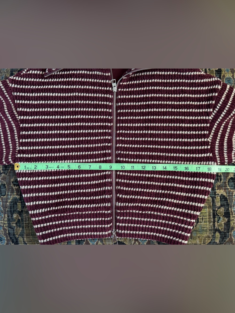 Madewell Zip-Up Knit Jacket Stripe Burgundy Cream XS NWOT Two-Way Zip - Picture 3 of 7